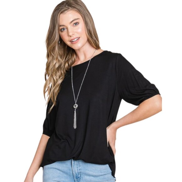 bombom Tops - Soft‎ Rayon Puff Sleeve Tee in Black